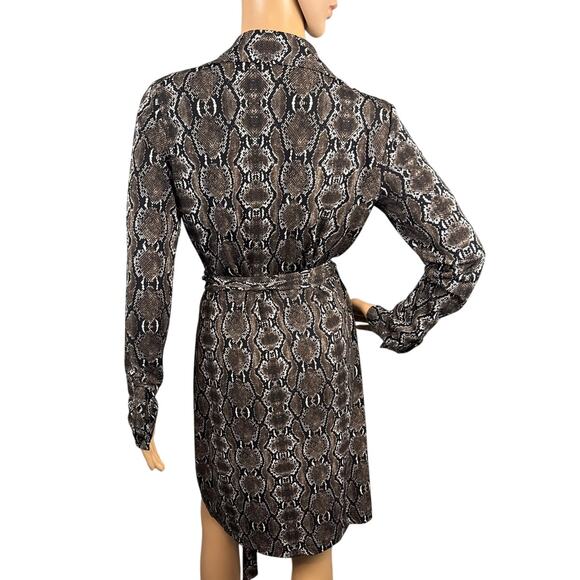 Calvin Klein Wrap Dress Snakeskin Pattern Long Sleeve Collared Size 6 Maximalist - Picture 3 of 9